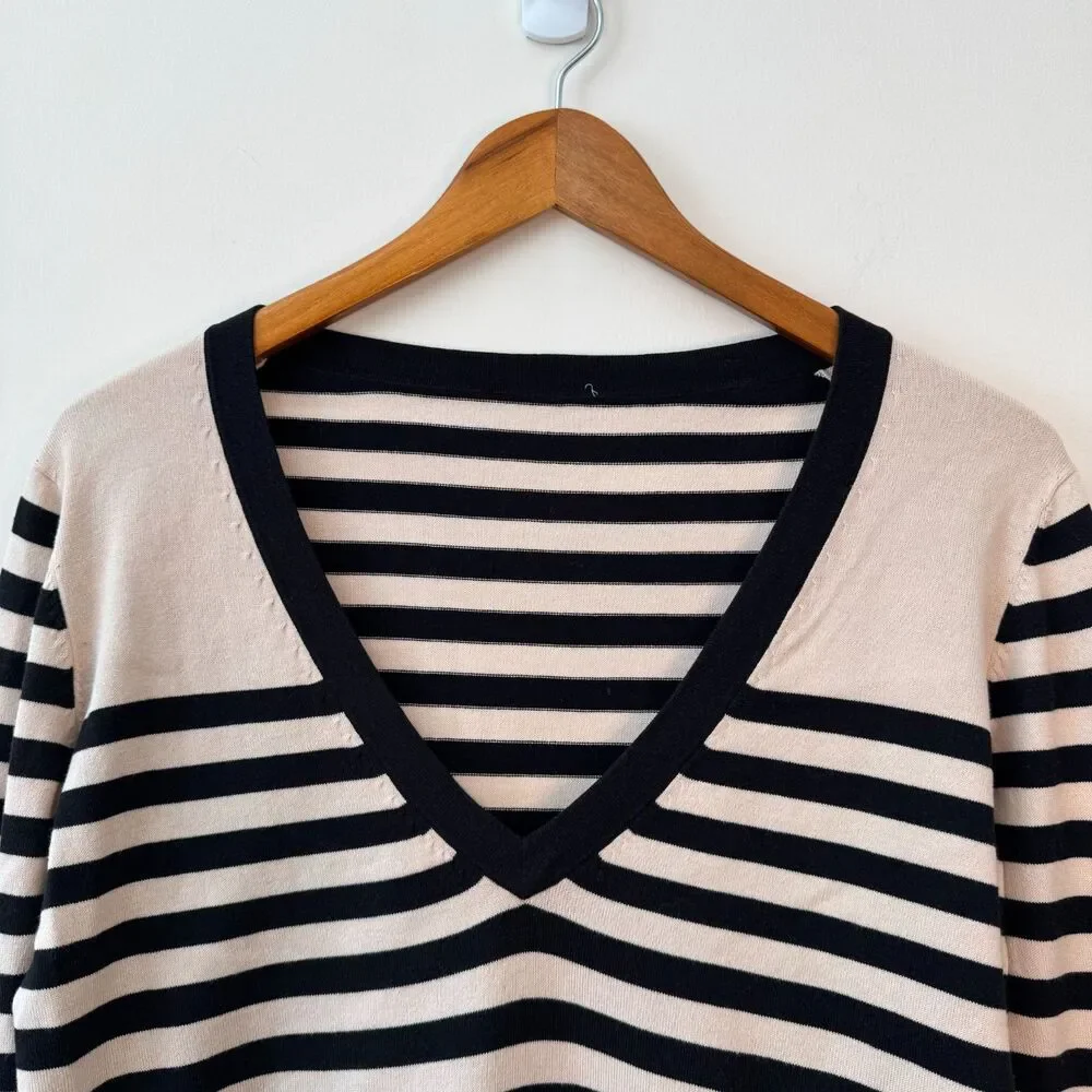 Escada Sport Striped V Neck Pullover Sweater Size Medium - Picture 2 of 6